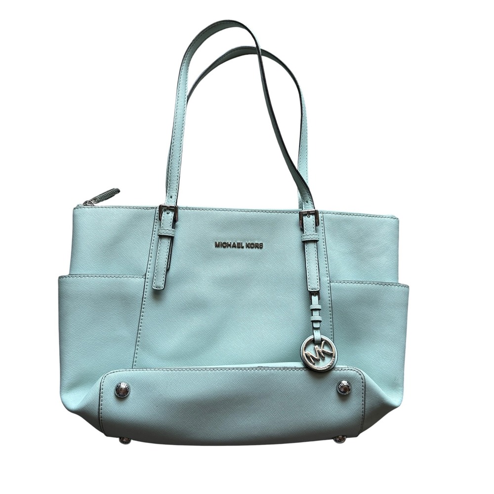 Michael Kors Charlotte Large Top Zip Tote Saffiano Leather Bag Large Mint Green